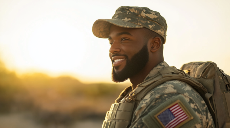 A Smiling Soldier in U.S. Military Uniform with An American Flag Patch, Representing a Key Factor in Military Resignations