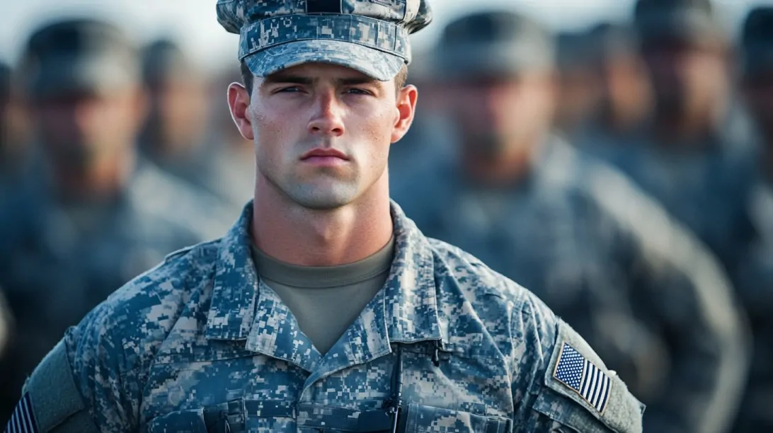 U.S. Air Force service member in camouflage uniform standing in formation