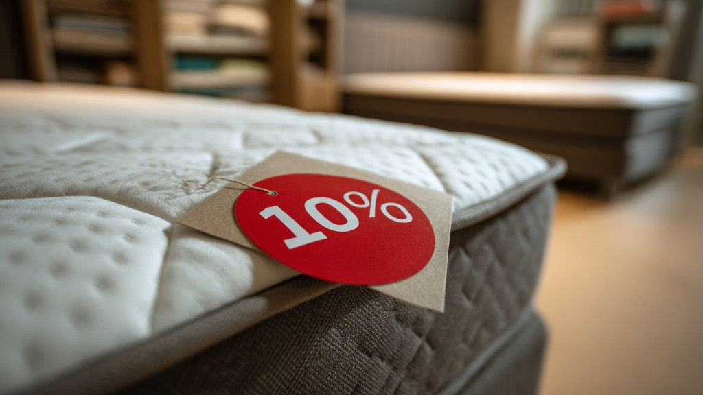 Mattress Firm Military Discount showing 10% and 20% tags in a store display