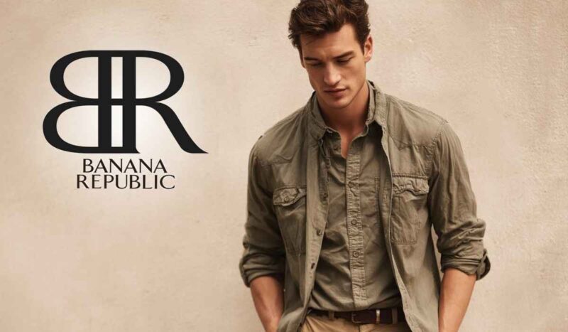 Man wearing Banana Republic clothing with the brand’s logo displayed