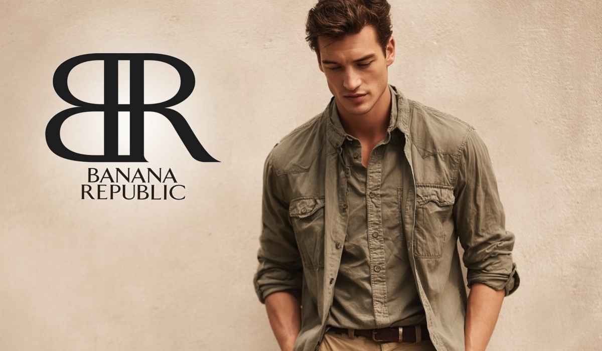 Man wearing Banana Republic clothing with the brand’s logo displayed
